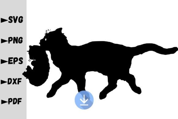 Mama Cat and Funny Kitten Silhouette for Graphics and Crafts